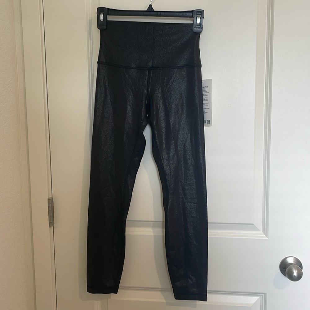 Lululemon Align High Rise 25” Shine Radiate Foil Black Size 4 NWT